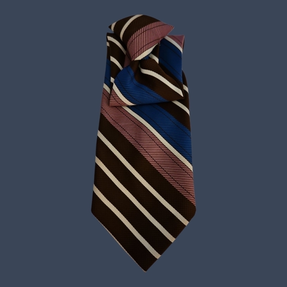 TOWNCRAFT 1960s Brown Multi-color Striped Clip-on Tie